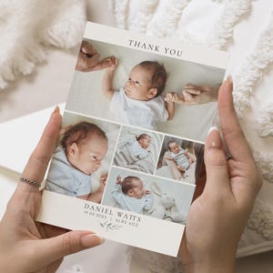 Obrigado por recém-nascido, cartões de agradecimento por bebê personalizados, cartões de agradecimento por batismo de bebê, agradecimento por menino com fotos, nova menina