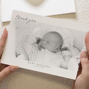Cartes de remerciement photo noir et blanc pour bébé, nouvelles cartes de remerciement photo de bébé, carte de remerciement personnalisée bébé, cartes de remerciement baby shower