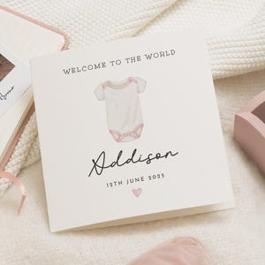 New Baby Card, Personalised Baby Card, Welcome To The World Card, Baby Girl Card, Custom Name Baby Card, Baby Shower Card