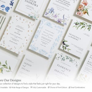 Dusty Blue Floral Wedding Invitations, Elegant Botanical Wedding Invites, Classic Garden Wedding Invitation Suite, Personalised Invites image 10
