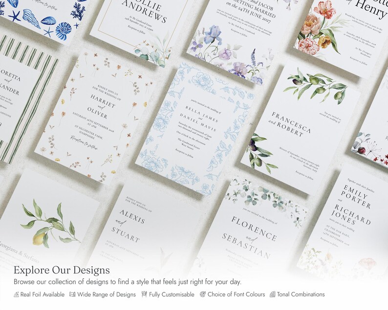 Dusty Blue Floral Wedding Invitations, Elegant Botanical Wedding Invites, Classic Garden Wedding Invitation Suite, Personalised Invites image 10