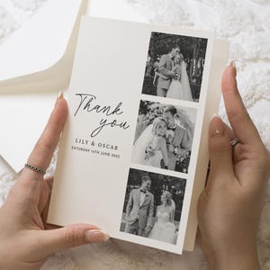 Cartes de remerciement de mariage photomaton photo, cartes de remerciement personnalisées noir et blanc mariage pliées, cartes de remerciement de carte postale pour mariage