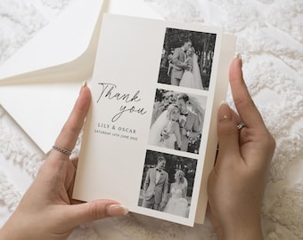 Photo Booth Photo Wedding Thank You Cards, Black & White Personalised Thank You Cards Wedding Folded, Postcard Thankyou Cards For Wedding
