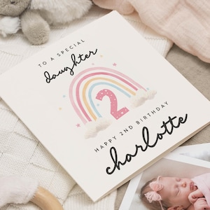 Carte de 2e anniversaire fille, 2e carte d'anniversaire personnalisée pour fille, deuxième cadeau d'anniversaire mignon pour fille, cadeau de 2e anniversaire fille