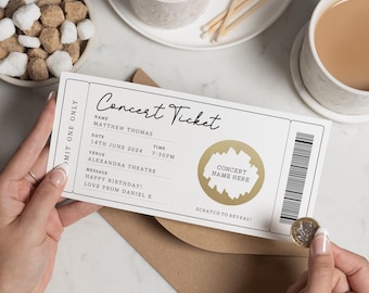 Personalised Concert Ticket Gift, Scratch To Reveal, Birthday Gift For Him Or Her, Custom Concert Gift Voucher