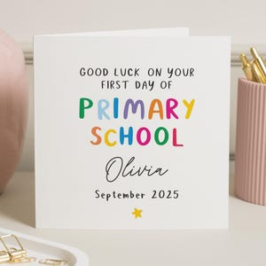 Carte porte-bonheur pour la rentrée, Carte personnalisée pour l'école primaire, Carte porte-bonheur pour fille, Carte premier jour, Carte de visite personnalisée