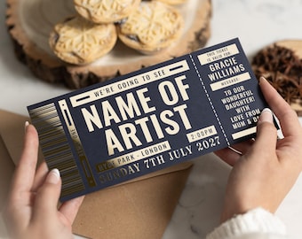Personalised Concert Ticket Gift Voucher, Custom Gold Foil Ticket, Gift For Daughter, Music Experience Gift, Birthday Gift, Surprise Show