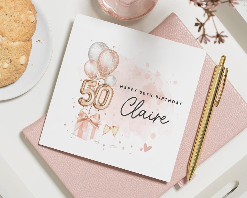 Carte 50e anniversaire pour femme, cadeau 50e anniversaire pour femme, 50e carte d'anniversaire personnalisée 50e, soeur 50e anniversaire, pour maman, carte 50e anniversaire maman image 1