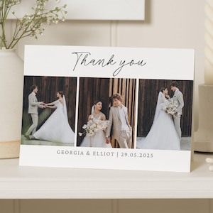 Multi-Foto-Hochzeits-Dankeskarten, Minimalistische Hochzeit-Dankeskarten, gefaltete Dankeskarten, Postkarten-Dankeskarten, personalisiert