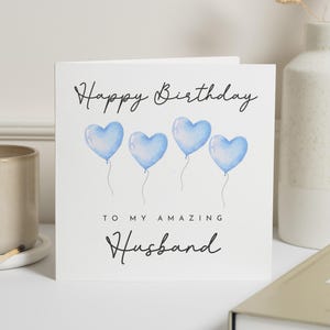 Geburtstagskarte für Ehemann, Geburtstagskarte Ehemann, Geburtstagskarte für Ihn, Ehemannkarte, personalisierte Geburtstagskarte, blaue Herzballons