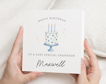 Birthday Card for Grandson, Personalised Grandson Birthday Card, Grandson Birthday Cards, Birthday Card for Boy, Cake Birthday Card