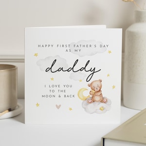 Erste Vatertagskarte von Baby, Vatertagskarte für Papa, süße Bärenkarte, personalisierte Vatertagskarte, ich liebe dich zur Mondkarte