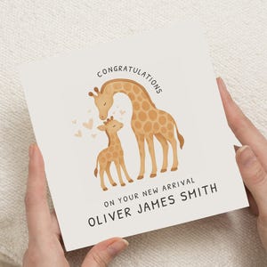 Carte de naissance personnalisée, Carte de naissance personnalisée, Carte de naissance girafe, Carte de félicitations, Carte d'arrivée de bébé, Carte de naissance pour garçon ou fille