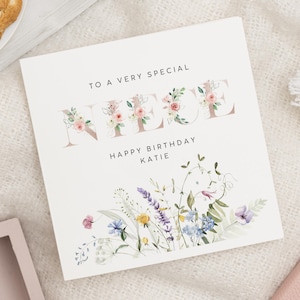 Birthday Card for Niece, Personalised Niece Birthday Card, Floral Birthday Card, Birthday Card for Girl, Cute Birthday Card