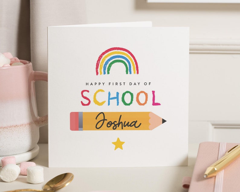 Carte porte-bonheur pour la rentrée, Cadeau personnalisé pour la rentrée, Joyeux 1re journée d'école, Bonne chance pour la rentrée, Carte pour chambre d'enfant image 1