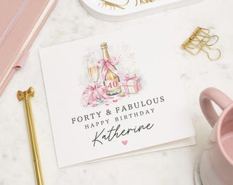 40th Birthday Card For Women, 40th Friend Card, 40th Birthday Card For Friend, Personalised 40th Birthday Card, Forty and Fabulous Card