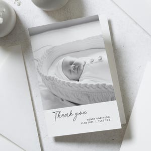 Black & White Photo Baby Thank You Cards, New Baby Photo Thank You Cards,Baby Personalised Thank You Card, Baby Announcement Note Cards