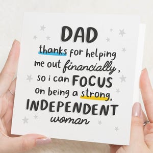 Biglietto di auguri per papà, biglietto di auguri per papà, biglietto per papà, biglietto per lui, biglietto divertente per papà, biglietto per donna forte e indipendente, biglietto per la festa del papà