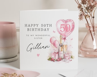 Cadeau 50e anniversaire soeur, carte 50e anniversaire pour femme, 50e anniversaire, carte soeur 50e anniversaire personnalisée, pour soeur, carte 50e anniversaire soeur