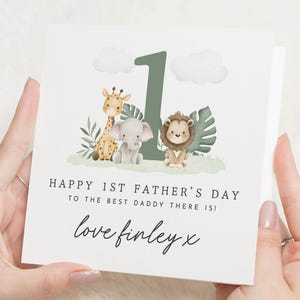 Cartão de 1º Dia dos Pais do bebê, Cartão de Dia dos Pais para o papai, Cartão de animal de safári, Cartão personalizado de Dia dos Pais, Cartão fofo para o papai