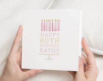 Tarjeta de cumpleaños número 60, tarjeta de cumpleaños personalizada, tarjeta de cumpleaños para ella, tarjeta de cumpleaños número 60 a medida, tarjeta de cumpleaños sencilla para mujeres