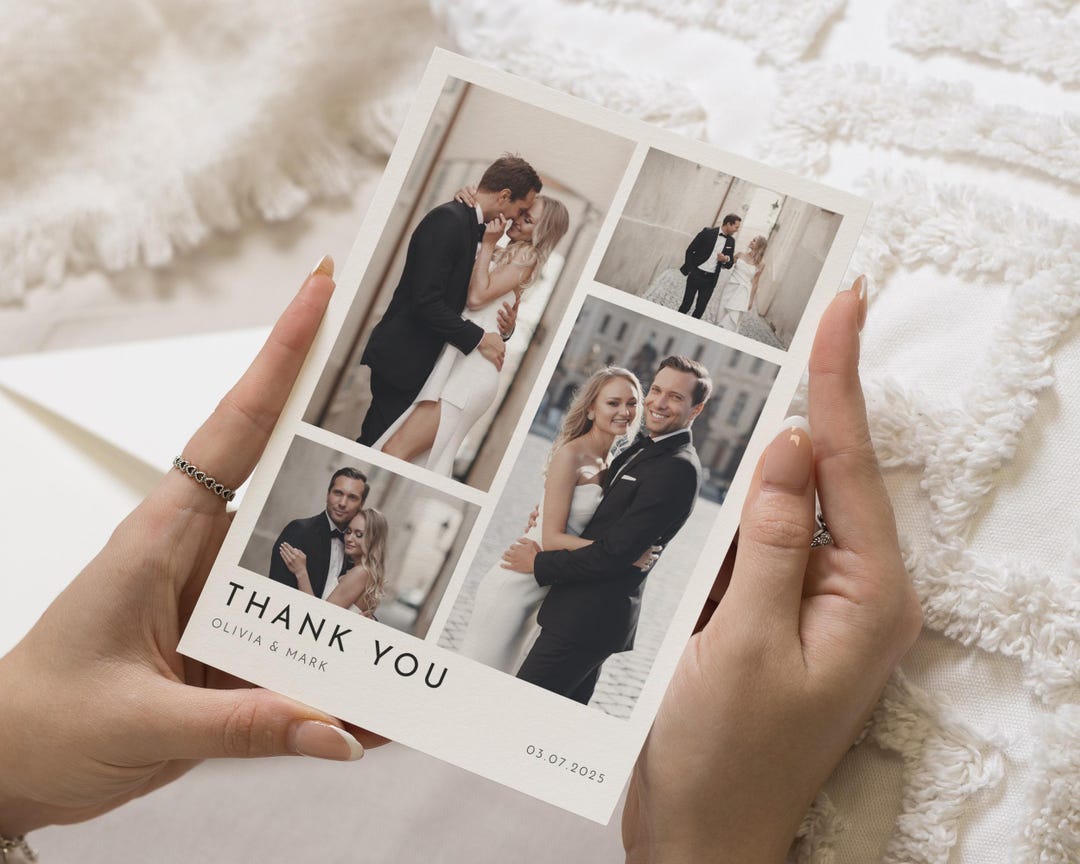 Minimalistic Wedding Thank You Cards With Photo, Thank You Cards Folded ...