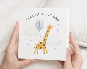 1st Birthday Card for Boy, Personalised Giraffe Birthday Card, First Birthday Card, Birthday Card for Son, Cute Animal Birthday Card