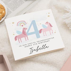 Unicorn Birthday Card Daughter, 4th Birthday Card Girl For Granddaughter, Fourth Birthday Gift For Little Girl, 4th Birthday Gift, Girls