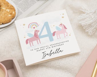 Unicorn Birthday Card Daughter, 4th Birthday Card Girl For Granddaughter, Fourth Birthday Gift For Little Girl, 4th Birthday Gift, Girls