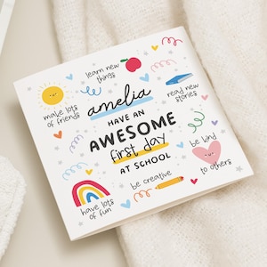 Viel Glück für den ersten Schultag Karte, personalisiertes Geschenk für den ersten Schultag, glücklichen ersten Schultag, zurück zur Grundschule, Kleinkinder, Junior