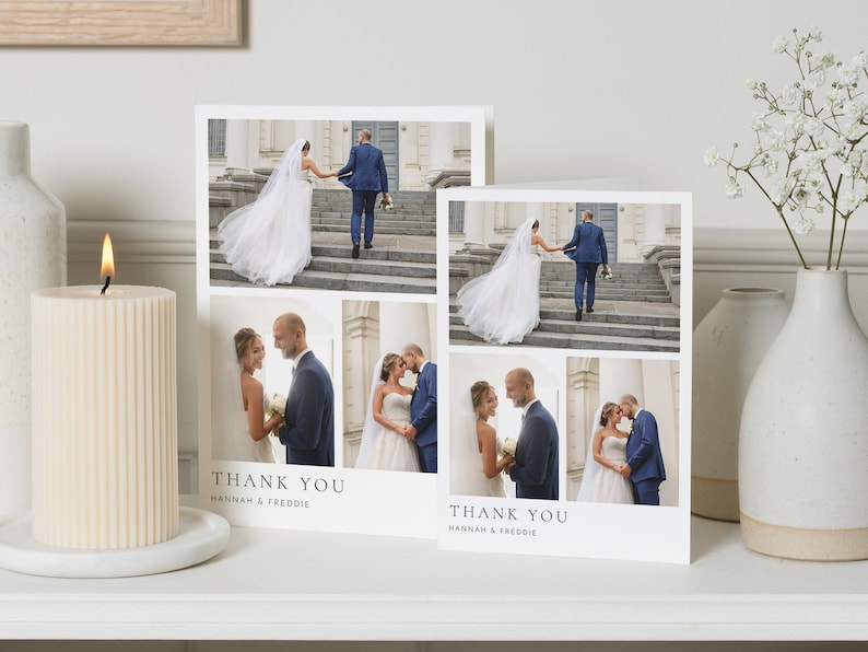 Cartes de remerciement avec photo de mariage, Cartes de remerciement personnalisées Mariage, Cartes de remerciement pliées, Cartes postales de remerciement pour mariage, Simple image 4