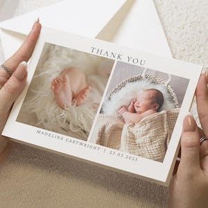 Gepersonaliseerde bedankkaarten New baby, gevouwen bedankkaarten voor baby's, bedankkaarten babyfoto, bedankkaarten voor ansichtkaarten, bedankbriefjes