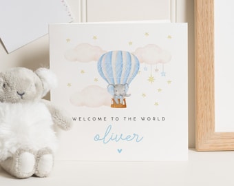 Félicitations pour nouveau bébé garçon, carte personnalisée pour nouveau bébé garçon, carte de bienvenue dans le monde, carte de bébé éléphant personnalisée, cadeau baby shower