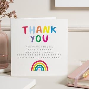 Carte de remerciement, carte de remerciement arc-en-ciel, carte de remerciement pour ami, carte de remerciement pour professeur, carte de remerciement colorée, jolie carte de remerciement