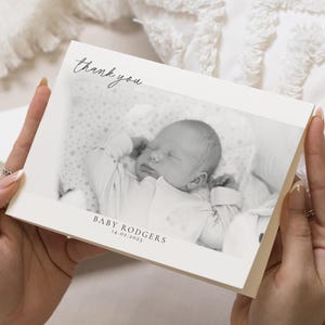 Cartes de remerciement pliées avec photo de bébé, cartes de remerciement photo personnalisées pour nouveau bébé, cartes de remerciement pliées avec photo en noir et blanc, faire-part de bébé