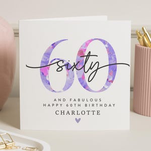 60e verjaardagskaart voor haar, gepersonaliseerde zestigste verjaardagskaart, verjaardagskaart voor moeder, verjaardagskaart voor vriend, bloemen verjaardagskaart