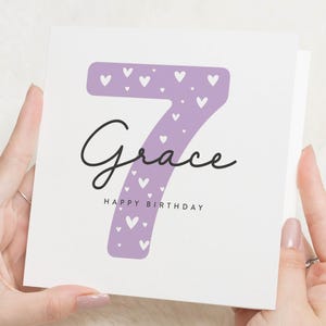 7e verjaardagskaart voor meisje, gepersonaliseerde verjaardagskaart, verjaardagskaart voor dochter, kleindochter, nichtje, aangepaste leeftijd verjaardagskaart