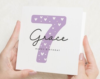 7th Birthday Card for Girl, Personalised Birthday Card, Birthday Card for Daughter, Granddaughter, Niece, Custom Age Birthday Card
