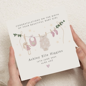 New Baby Girl Card, Personalised Baby Girl Card, Baby Girl Congratulations Card, Custom New Baby Card, Birth Announcement Card