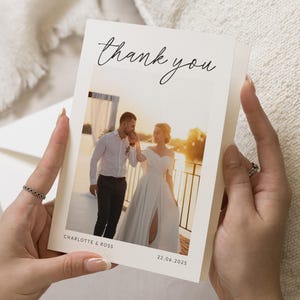Minimalistische Hochzeit Dankeskarten mit Foto, Gefaltete Dankeskarten, Moderne Dankeskarten Hochzeit, Foto Dankeskarten für Hochzeit