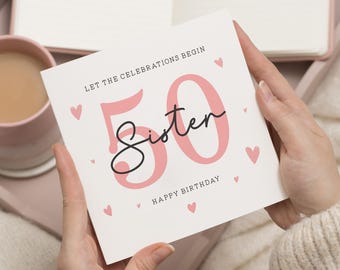 Carte 50e anniversaire pour femme, cadeau 50e anniversaire soeur, 50e anniversaire, carte soeur 50e anniversaire personnalisée, pour soeur, carte 50e anniversaire soeur