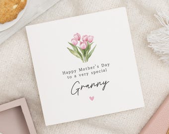 Carte florale de fête des mères de grand-mère, cartes de fête des mères de tulipe pour grand-mère, grand-mère heureuse de fête des mères, carte de grand-mère de fête des mères, pour grand-maman, grand-mère