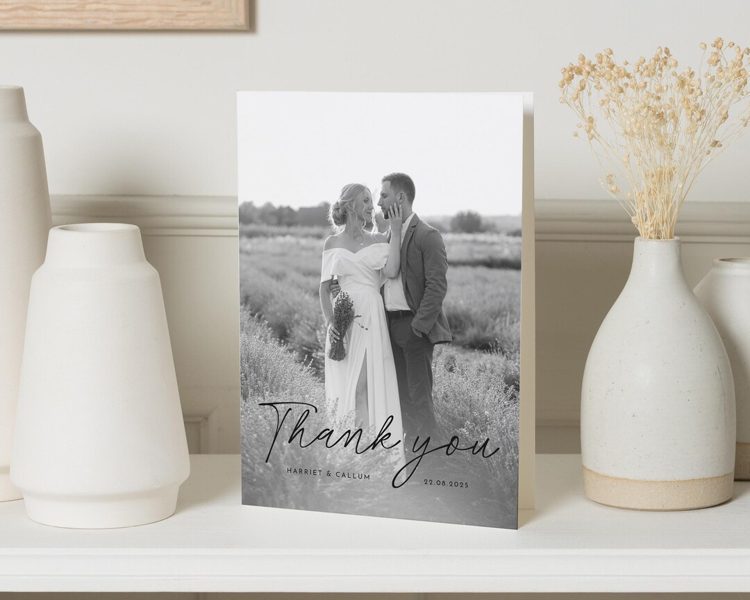 Custom Photo Wedding Thank You Cards, Monochrome Photo Thank You Cards ...
