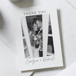 Schwarzweiß-Dankeskarten Hochzeit, Danksagungskarten für Fotohochzeit, Dankeskarten für Hochzeiten, Moderne Danksagungskarten, Bearbeitbar