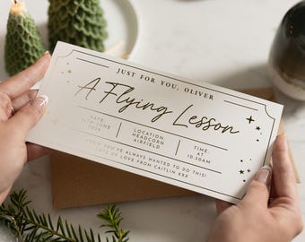Personalised Flying Lesson Gift Voucher, Gold Foil Experience, Custom Flight Gift, For Him Or Her, Birthday Present, Surprise Gift Voucher