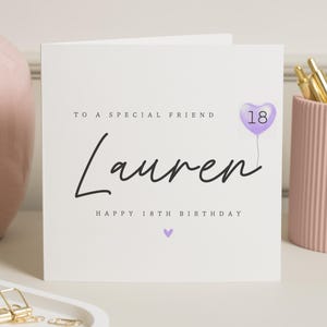 18e verjaardagskaart voor vriend, gepersonaliseerde verjaardagskaart, verjaardagskaart voor haar, speciale vriend verjaardagskaart, 18e verjaardagskaart