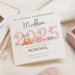 Carte premier jour à l'école pour petite-fille, carte scolaire personnalisée, carte petite-fille 2025, carte spéciale petite-fille