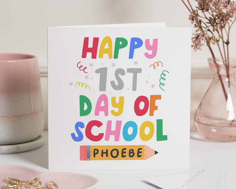 Carte porte-bonheur pour la rentrée, Cadeau personnalisé pour la rentrée, Joyeux 1re journée d'école, Bonne chance pour la rentrée, Carte pour chambre d'enfant image 1