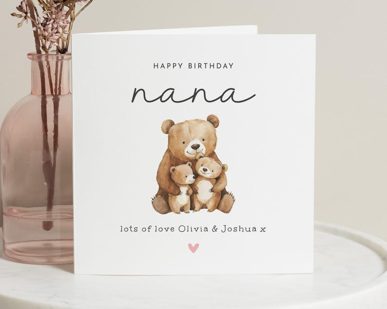 Carte d'anniversaire grand-mère de petits-enfants, joyeux anniversaire grand-mère, carte d'anniversaire ours pour grand-mère, carte d'anniversaire grand-mère, cadeau d'anniversaire de nounou pour elle image 1