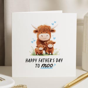 Carte de fête des pères, carte de fête des pères des enfants, carte de fête des pères vache Highland, jolie carte de fête des pères pour papa, carte de fête des pères pour lui
